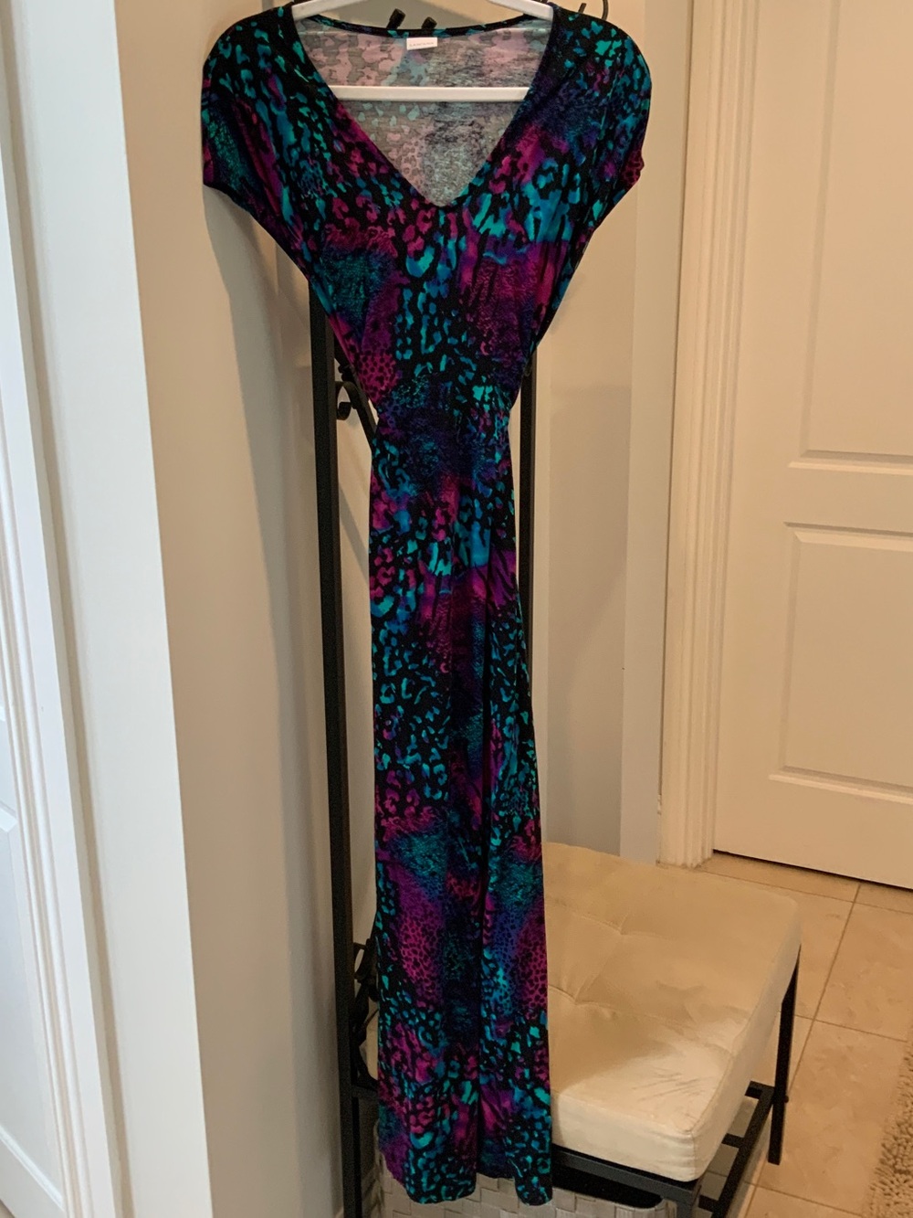 Teal and Purple V-Neck Maxi Dress